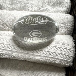 Vintage Green Bay Packers art glass football shaped Paperweight